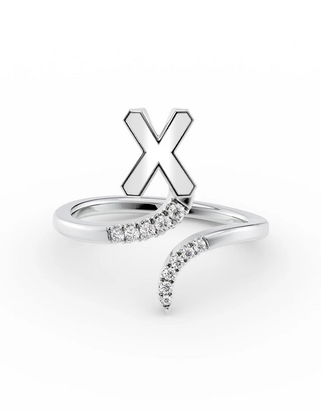 White X 14K White Gold Initial Letter Dainty Ring