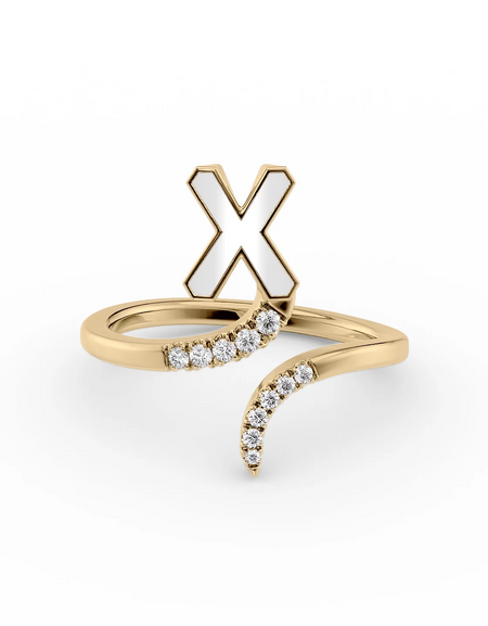 White X 14K Yellow Gold Initial Letter Dainty Ring