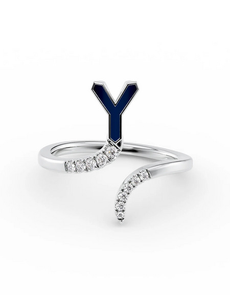 White Y 14K White Gold Initial Letter Dainty Ring