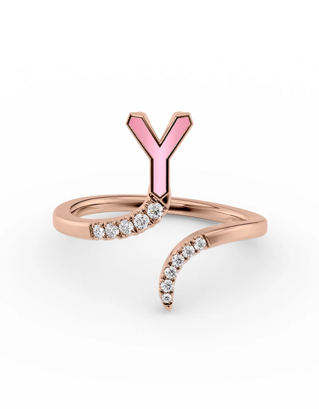 Pink Y 14K Rose Gold Initial Letter Dainty Ring