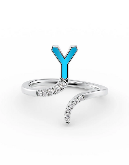 Turquoise Y 14K White Gold Initial Letter Dainty Ring