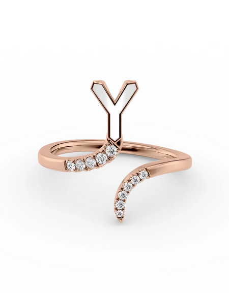 White Y 14K Rose Gold Initial Letter Dainty Ring