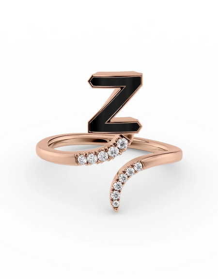 Black Z 14K Rose Gold Initial Letter Dainty Ring