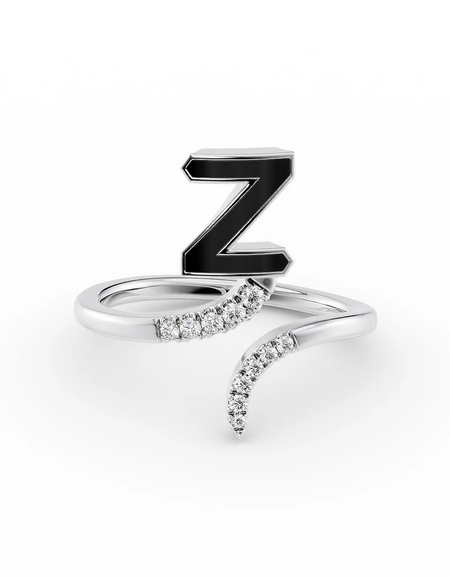 Black Z 14K White Gold Initial Letter Dainty Ring