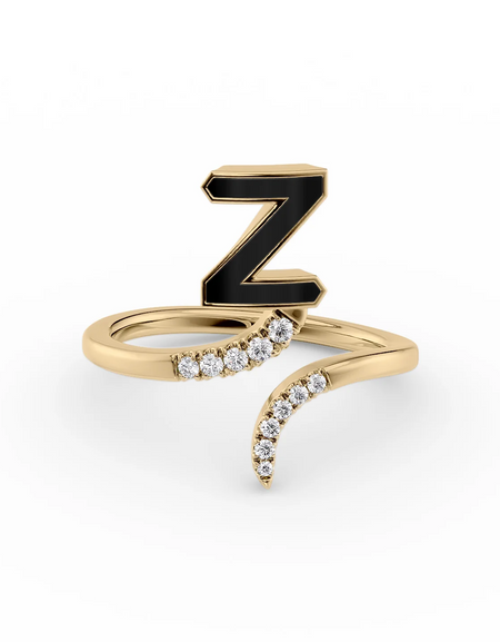 Black Z 14K Yellow Gold Initial Letter Dainty Ring