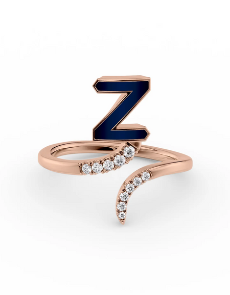 Blue Z 14K Rose Gold Initial Letter Dainty Ring