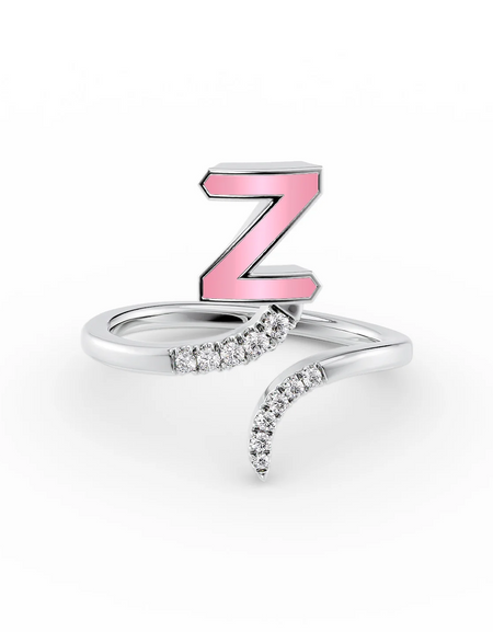Pink Z 14K White Gold Initial Letter Dainty Ring