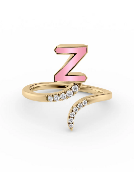 Pink Z 14K Yellow Gold Initial Letter Dainty Ring