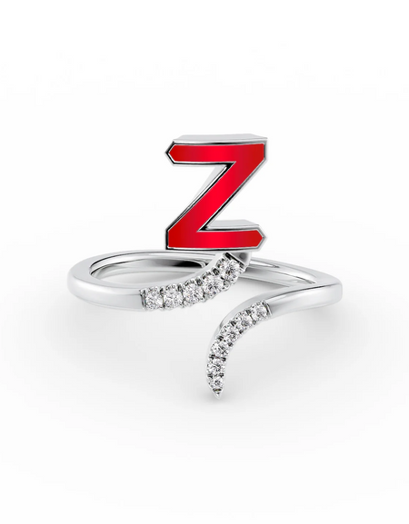 Red Z 14K White Gold Initial Letter Dainty Ring