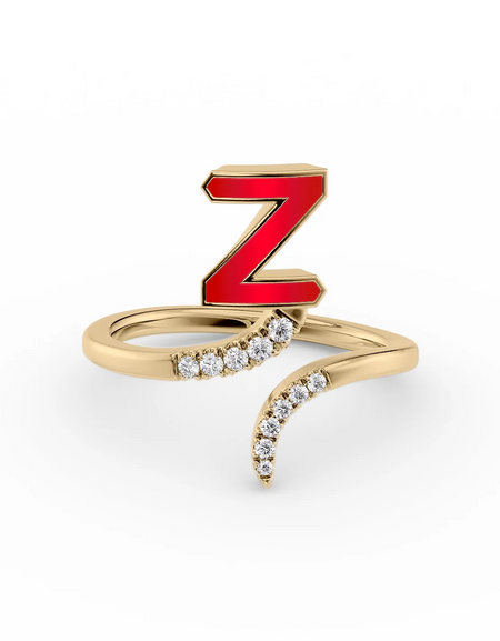 Red Z 14K Yellow Gold Initial Letter Dainty Ring