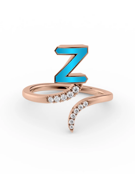 Turquoise Z 14K Rose Gold Initial Letter Dainty Ring