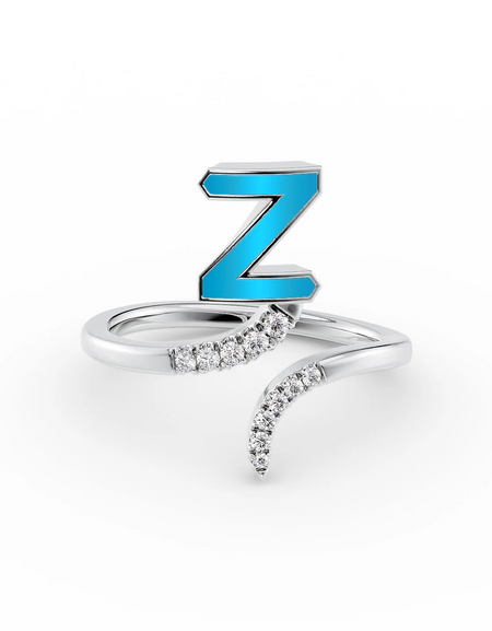 Turquoise Z 14K White Gold Initial Letter Dainty Ring