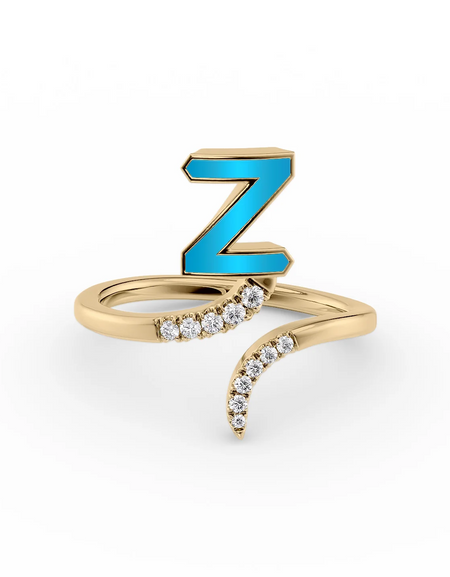 Turquoise Z 14K Yellow Gold Initial Letter Dainty Ring