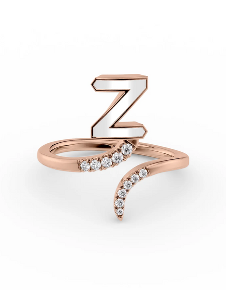 White Z 14K Rose Gold Initial Letter Dainty Ring