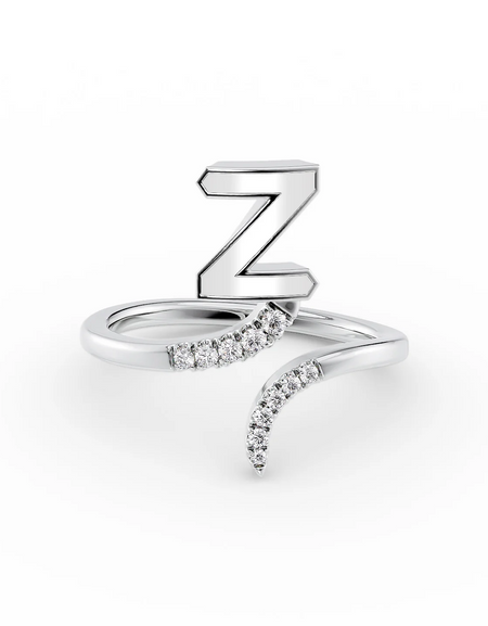 White Z 14K White Gold Initial Letter Dainty Ring