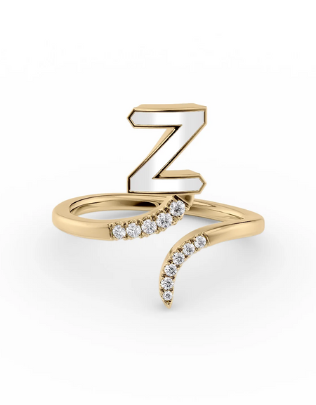 White Z 14K Yellow Gold Initial Letter Dainty Ring