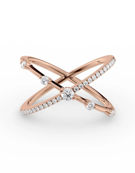14k Rose Gold Pave X Ring
