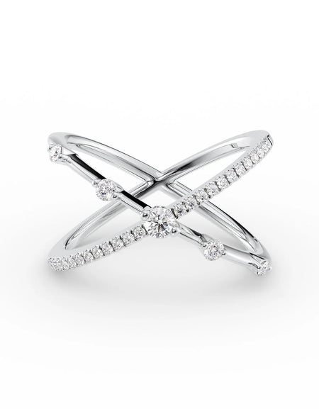 14k White Gold Pave X Ring