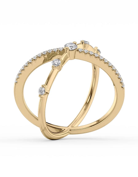 14k Yellow Gold Pave X Ring