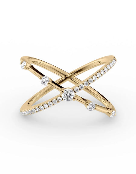 14k Yellow Gold Pave X Ring