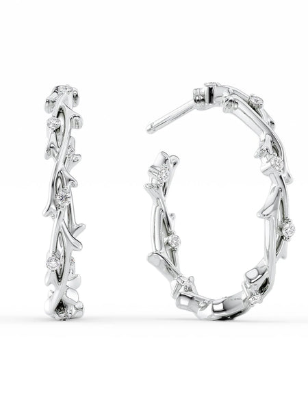14k White Gold Twig Hoops