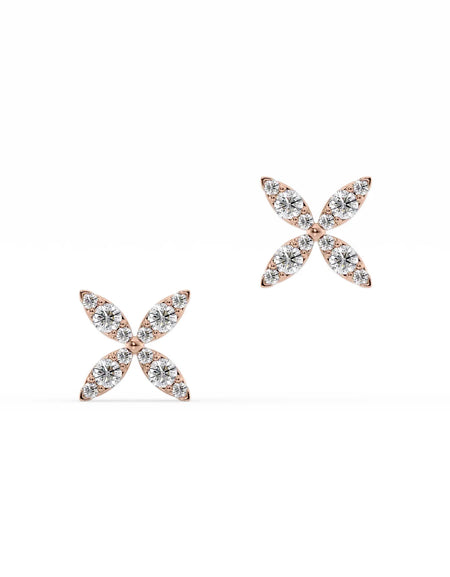 14K Rose Gold Round Clover Studs