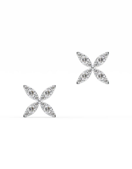 14K White Gold Round Clover Studs