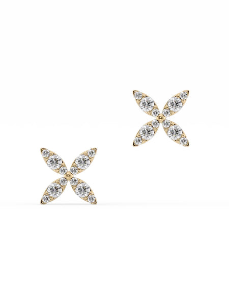 14K Yellow Gold Round Clover Studs