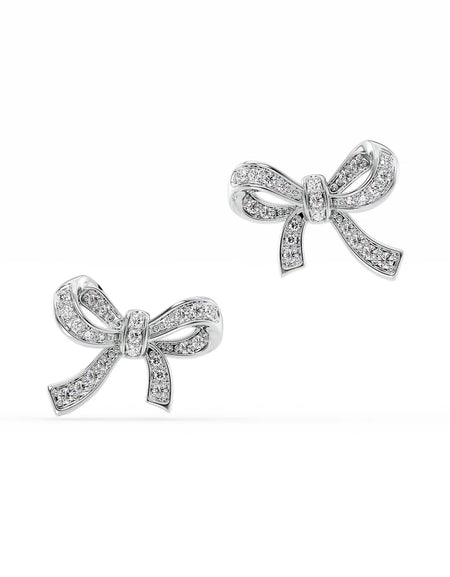 14k White Gold Ribbon Bow Studs