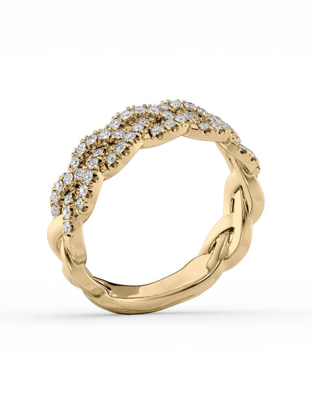 14k Yellow Gold Pave Braided