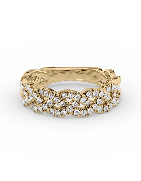 14k Yellow Gold Pave Braided