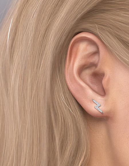 14k White Gold Lightning Bolt Studs