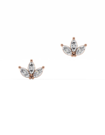14k Rose Gold Three Stone Studs