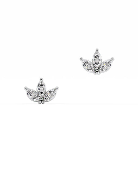 14k White Gold Three Stone Studs