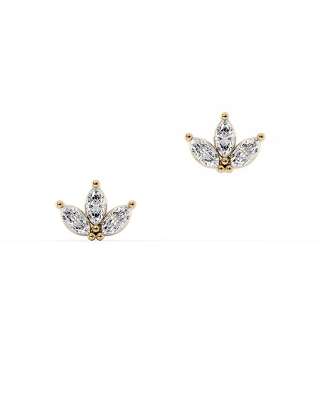 14k Yellow Gold Three Stone Studs