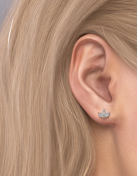 14k Yellow Gold Three Stone Studs