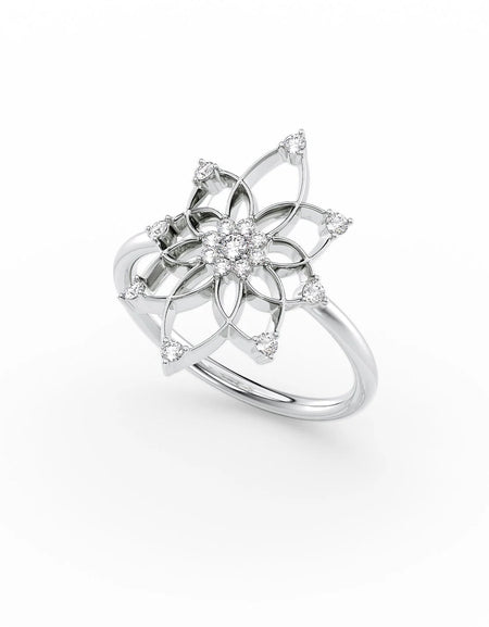 14k White Gold Distance Mandala Ring
