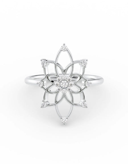 14k White Gold Distance Mandala Ring