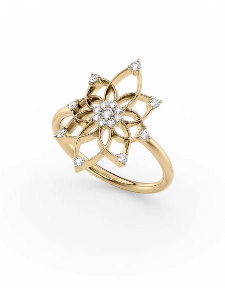 14k Yellow Gold Distance Mandala Ring