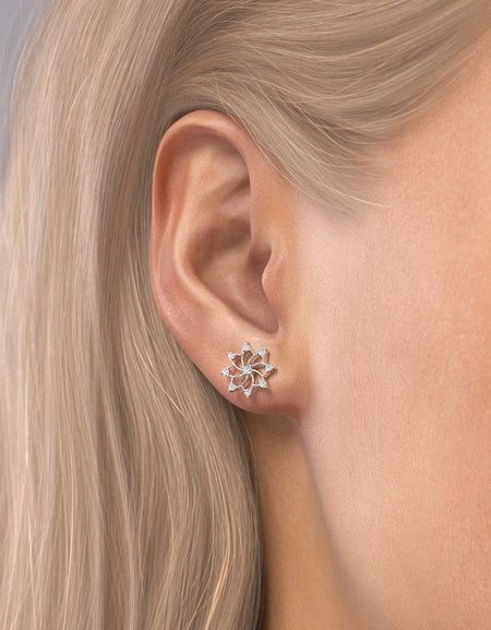 14K White Gold Distance Mandala Studs