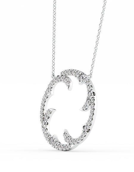 14k White Gold Round Twig Pave Pendant