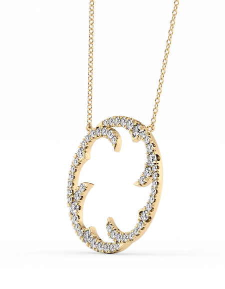 14k Yellow Gold Round Twig Pave Pendant