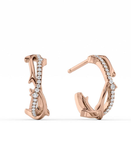 14k Rose Gold Small Twig Pave Hoops