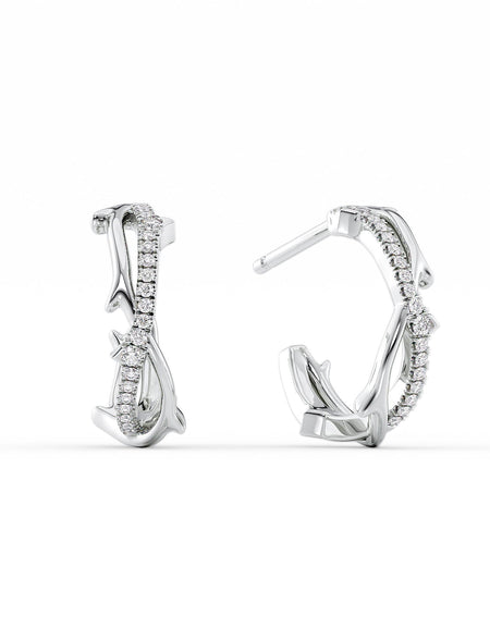 14k White Gold Small Twig Pave Hoops