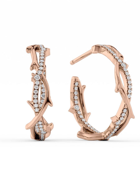 14k Rose Gold Large Twig Pave Hoops