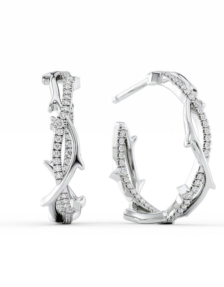 14k White Gold Large Twig Pave Hoops