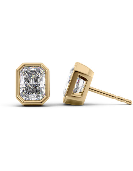 Bezel Stud Earrings 5ct YG RAD