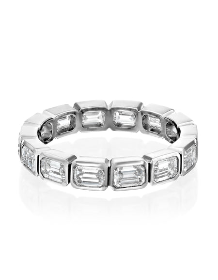 2ct East West Emerald Bezel Eternity 2ct WG EM