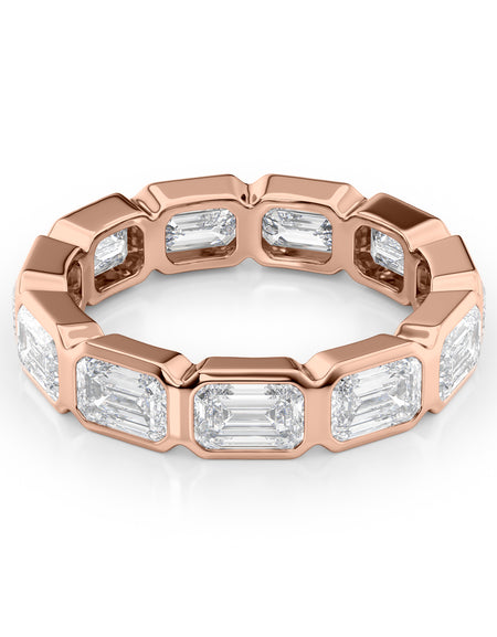 3ct East West Emerald Bezel Eternity 4.5ct RG EM