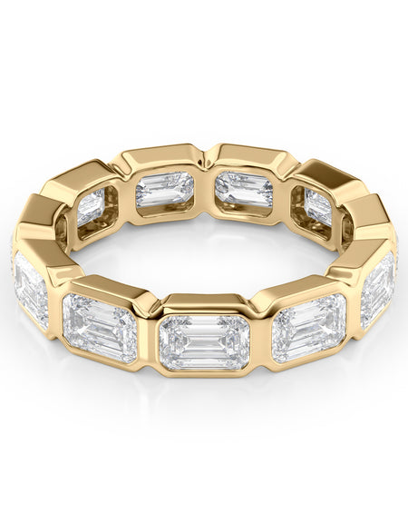 3ct East West Emerald Bezel Eternity 4.5ct YG EM